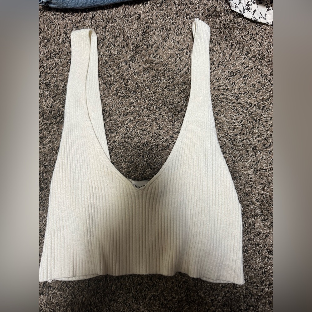 Cream Ribbed Knit Tank Top
